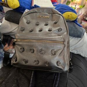 Betsey Johndon Metallic Backpack with Rose Accents